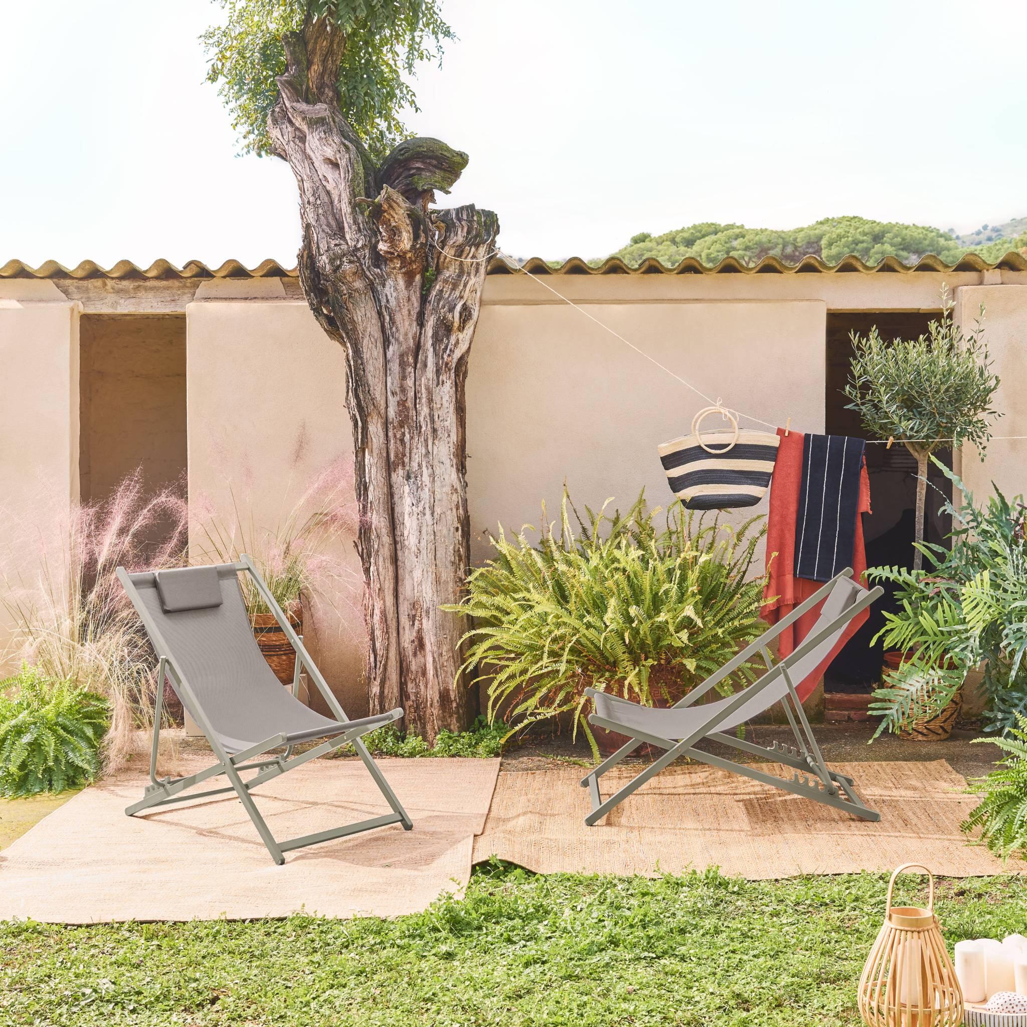 Cadeira de jardim dobrável com almofada, set de 2, Verde caqui 2/5