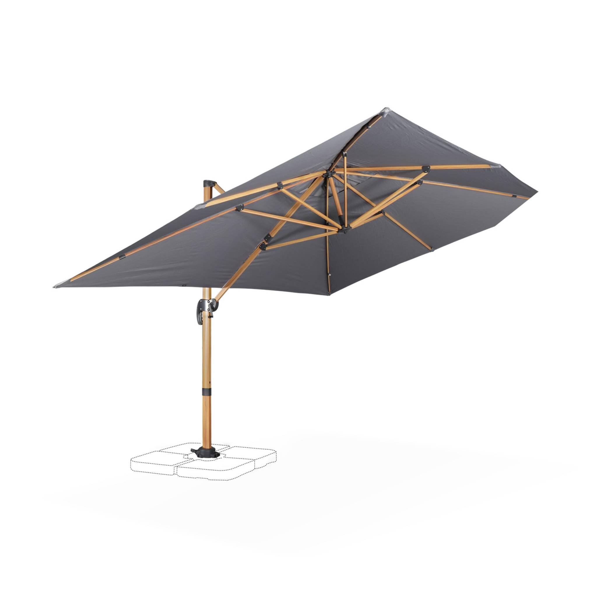 Guarda-sol retangular 3x4m, poste com efeito madeira, Cinza 5/6