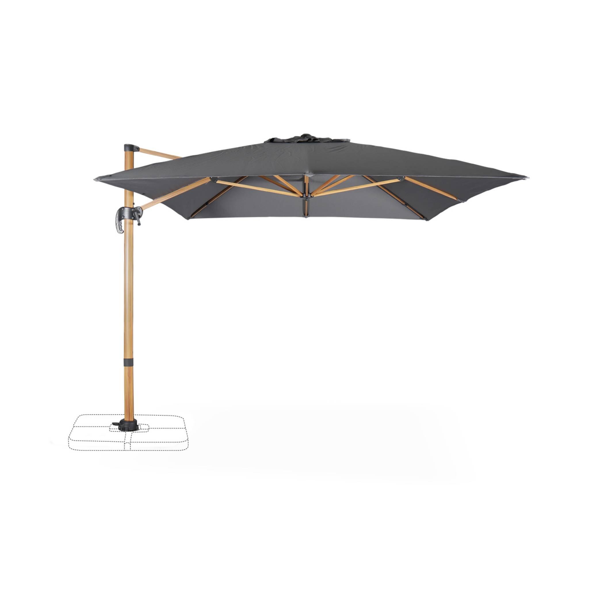 Guarda-sol retangular 3x4m, poste com efeito madeira, Cinza 3/6