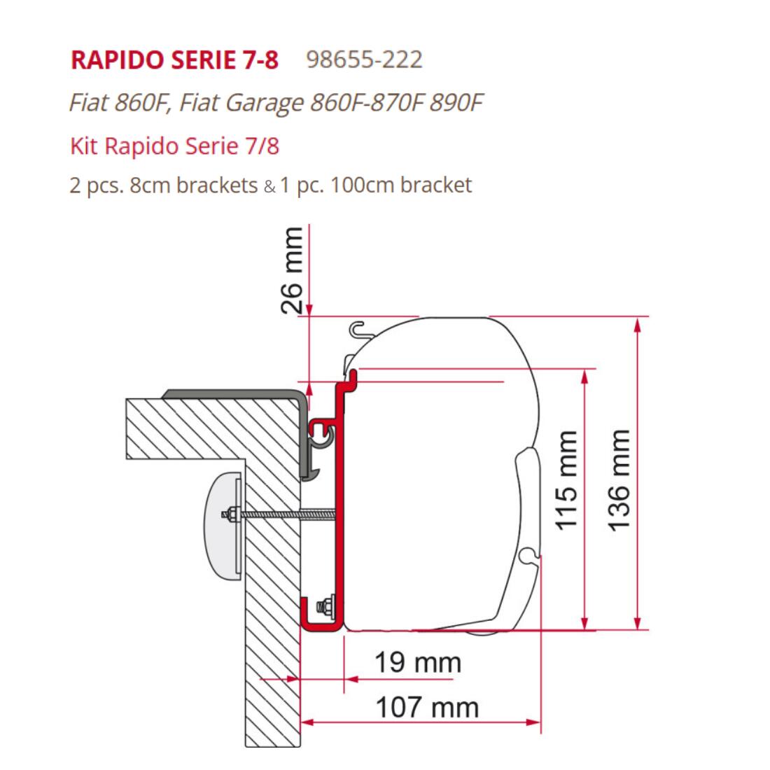 Fiamma Rapido Series 7-8 Awning Adapter Kit for Fiat 860F and Garage Models 2/6