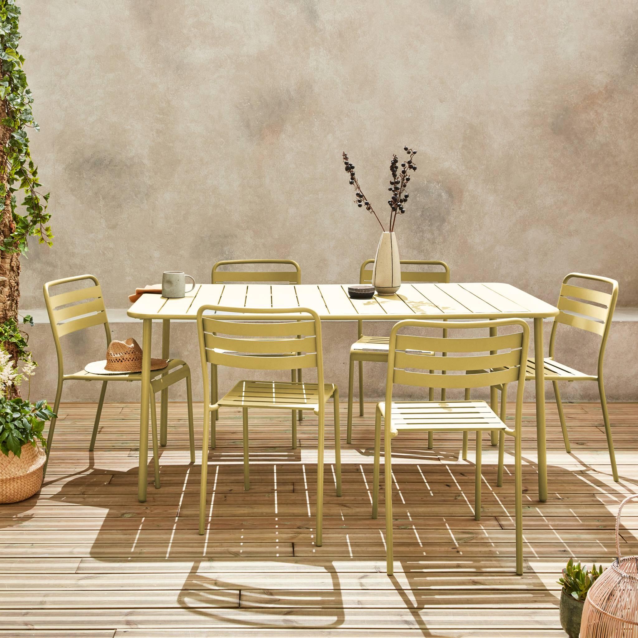 Mesa de jardim em metal com 6 cadeiras, Amarelo 2/6