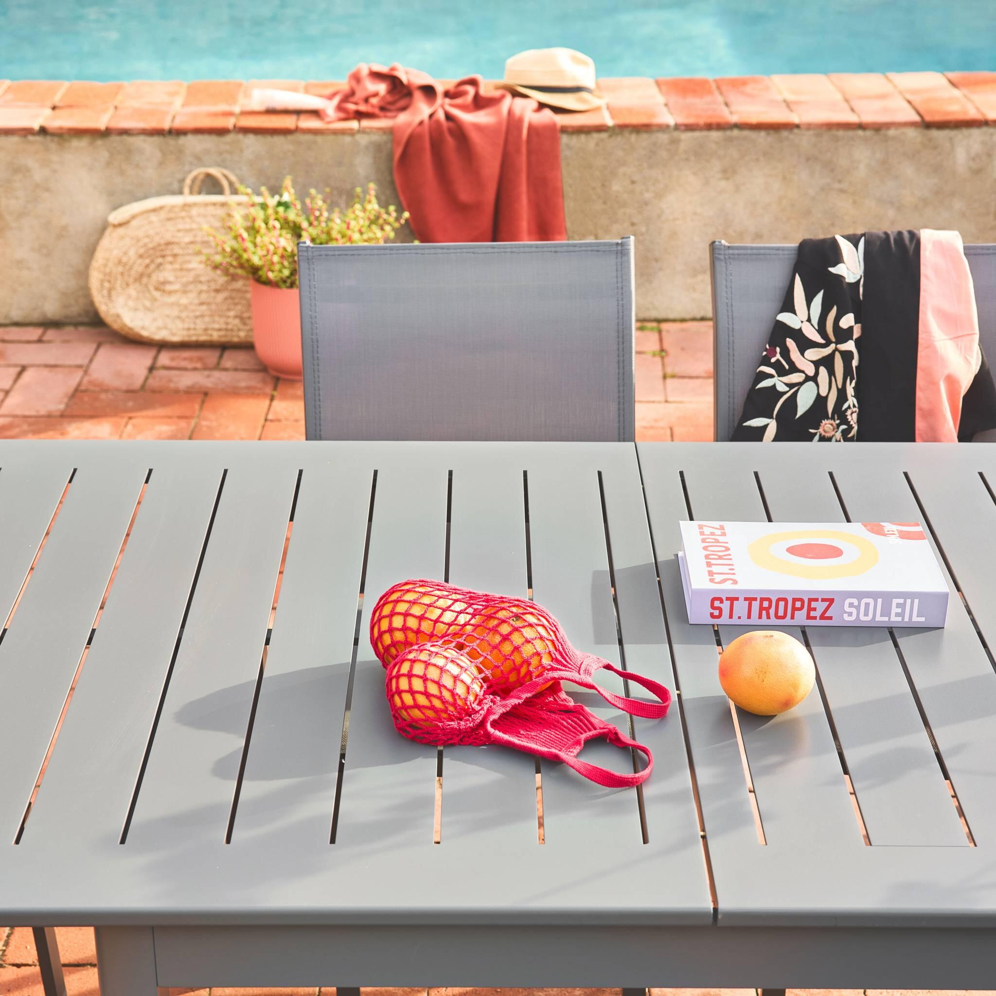Mesa de jardín extensible de aluminio con 8 sillas, Antracita 5/6