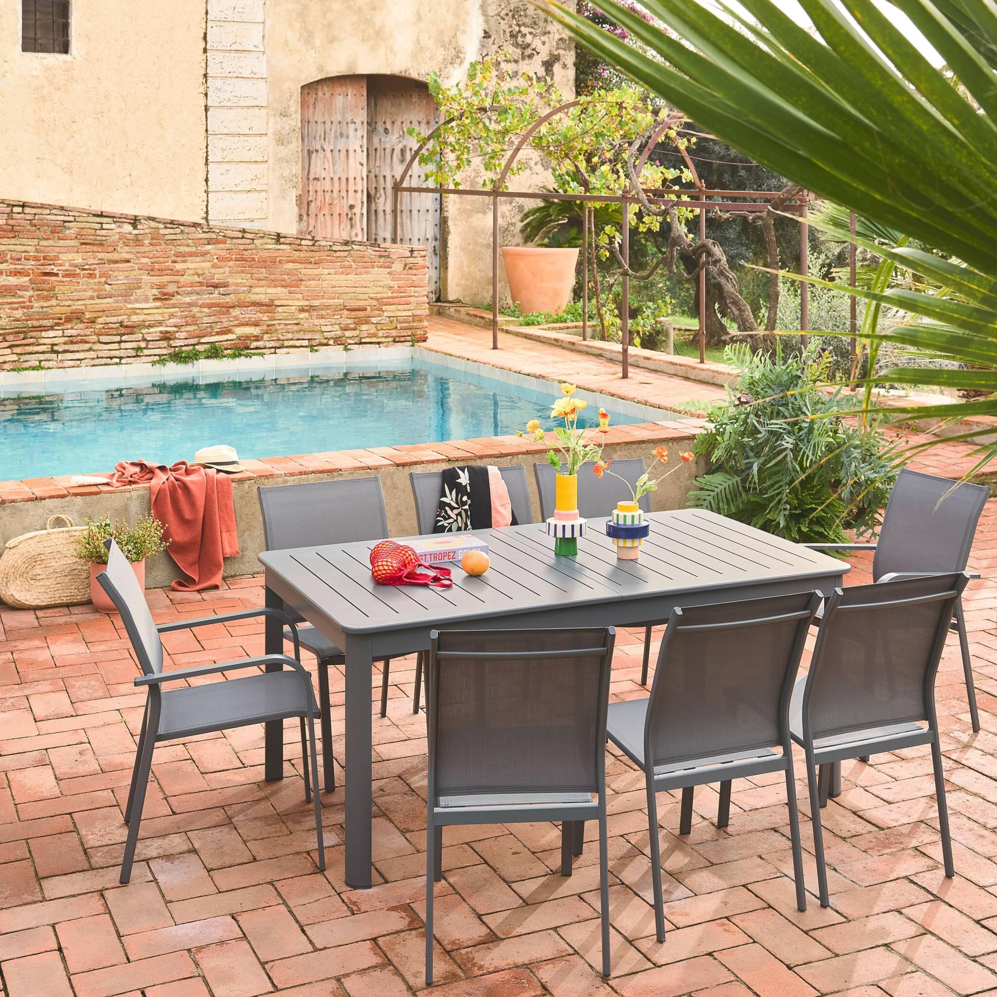 Mesa de jardín extensible de aluminio con 8 sillas, Antracita 3/6
