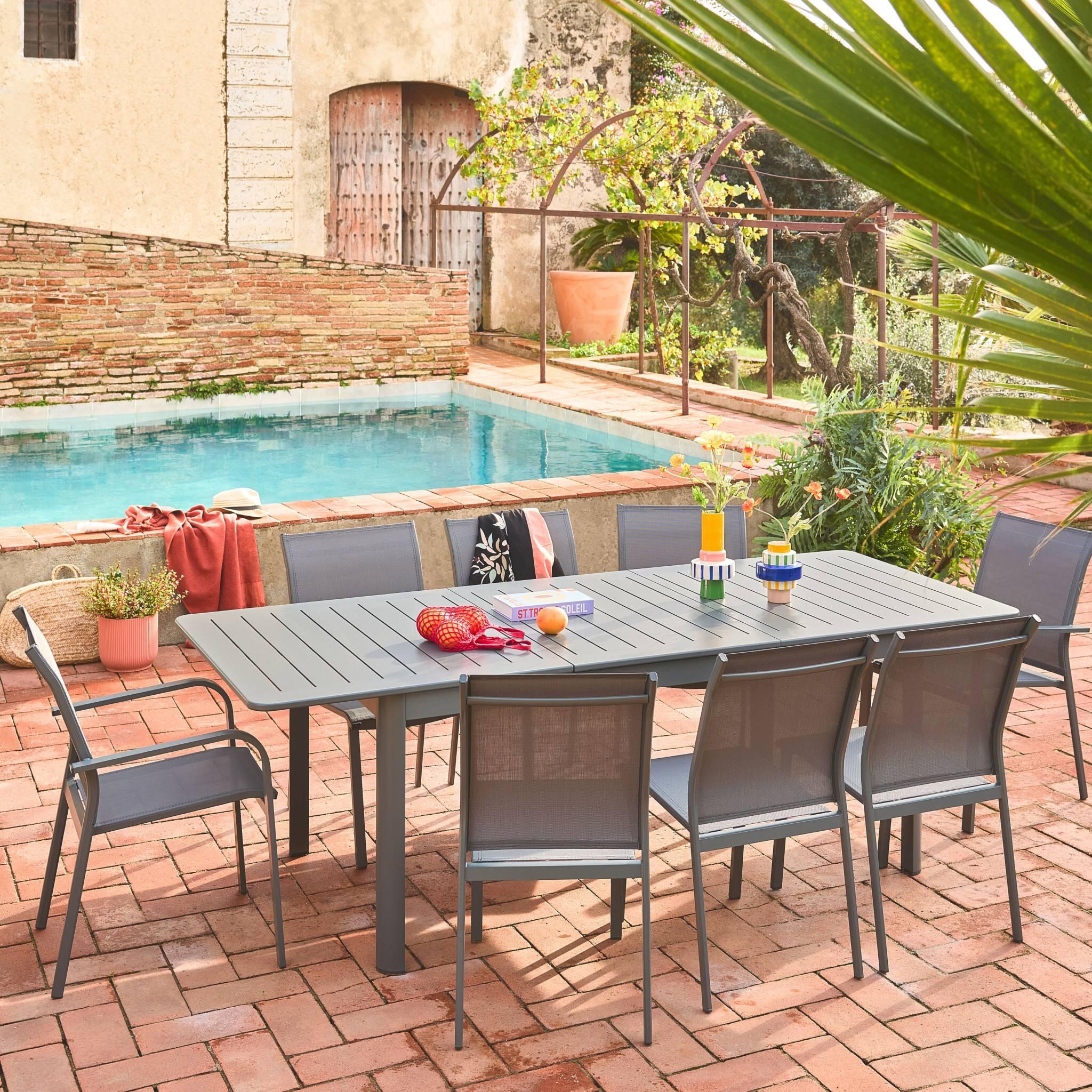 Mesa de jardín extensible de aluminio con 8 sillas, Antracita 2/6