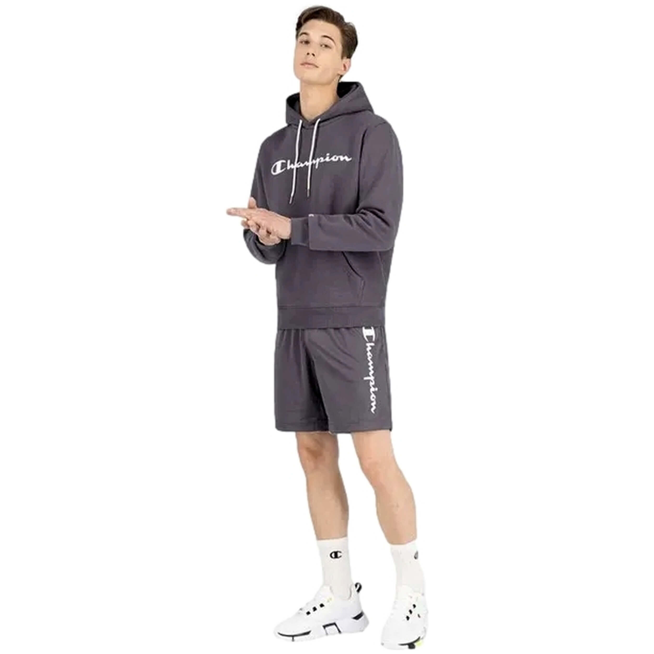 Felpa con Cappuccio Uomo Champion Script Logo Print Grigio scuro 5/5