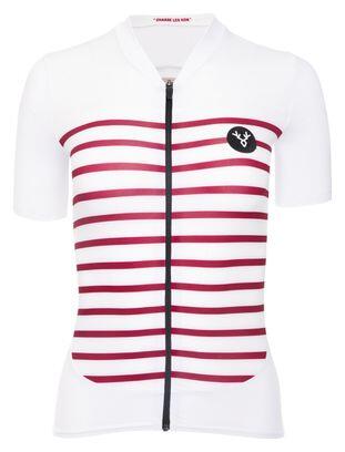 LeBram Ventoux Damen Kurzarm Jersey Weiß Bordeaux Tailored Fit 3/7