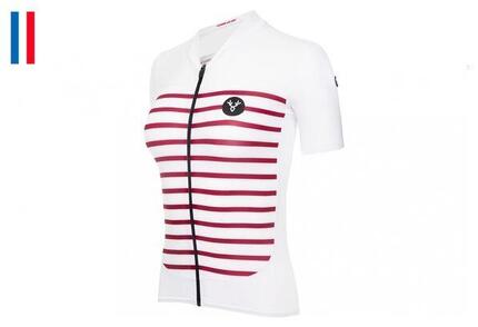 Maillot Manches Courtes Femme LeBram Ventoux Blanc Bordeaux Coupe Ajustée