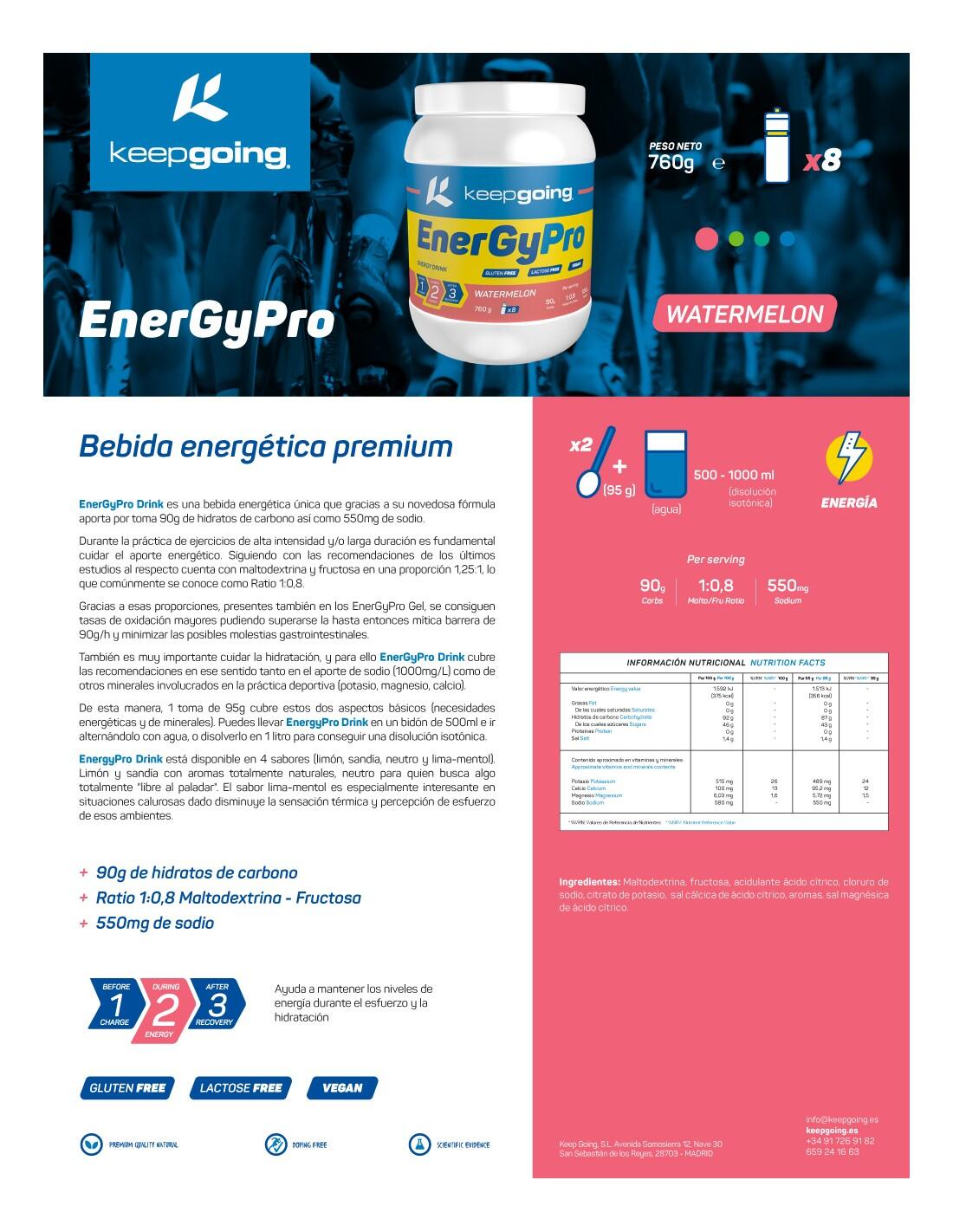 Bebida Energética en polvo Energía Pro "EnergyPro Drink" Sabor Sandía 760g 6/7