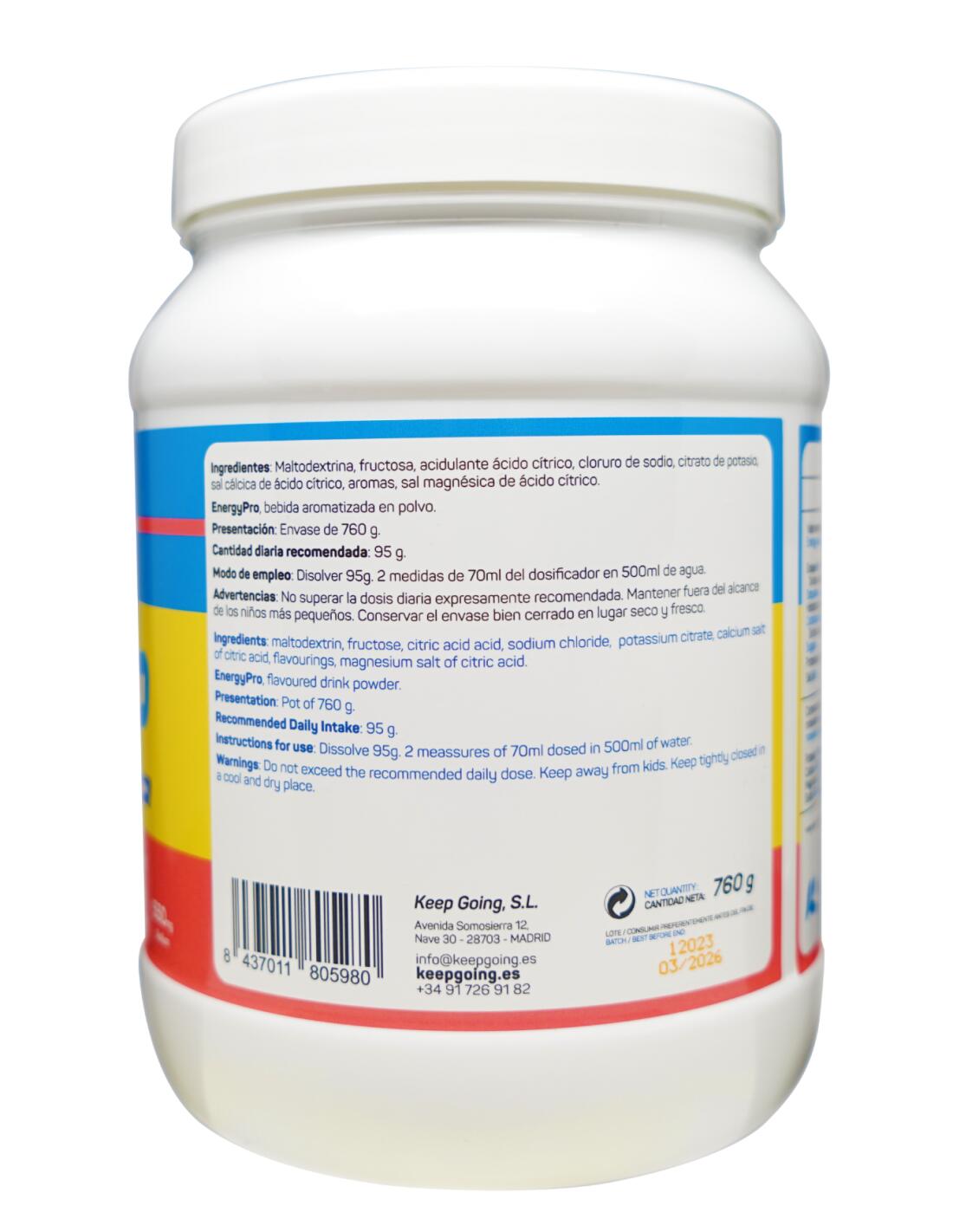 Bebida Energética en polvo Energía Pro "EnergyPro Drink" Sabor Sandía 760g 3/7