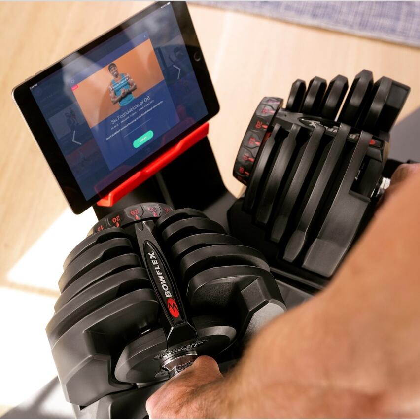 Soporte de mancuernas con rack de entretenimiento- Compatible tablet/smartphone 4/5