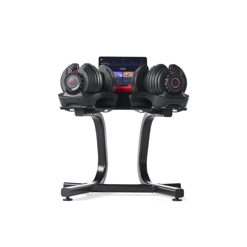 Soporte de mancuernas con rack de entretenimiento- Compatible tablet/smartphone 3/5