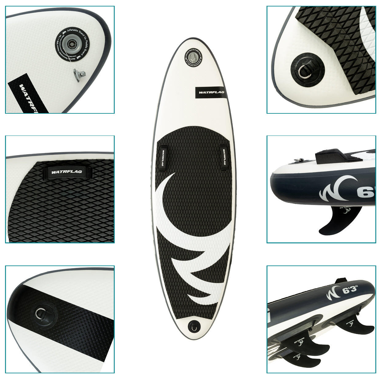 Premium aufblasbares SURF-BODY Board Wave Rider 6'3" - 190 cm SET + SKIMBOARD 4/7