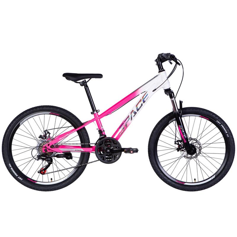 Bicicleta copii Mars 24", 120-150 cm, 21 viteze, Alb/Roz