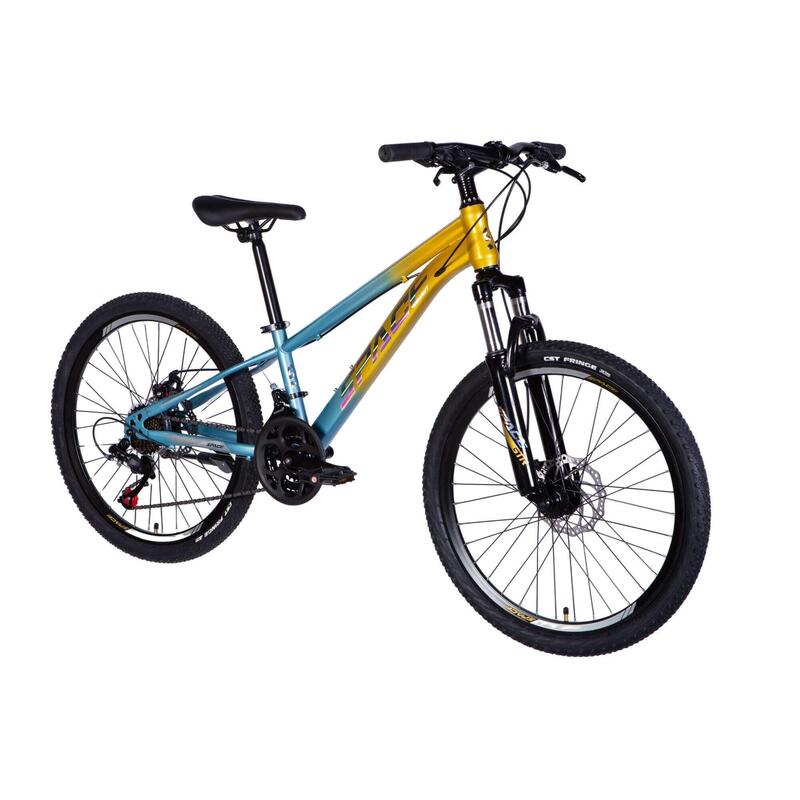 Bicicleta copii Mars 24", 120-150 cm, 21 viteze, Albastru/Galben