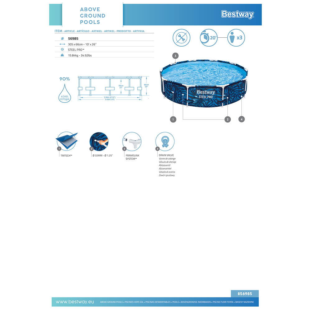 Piscina fuori terra Steel Pro Bestway da  3,05 m x 66 cm - forma circolare 7/7