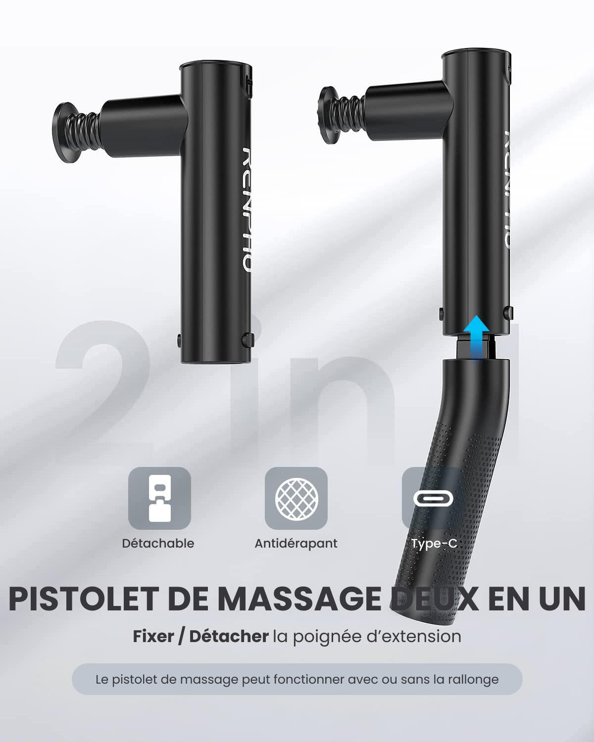 Pistolet de massage RENPHO Extend C004 -  4 têtes de massage 5/7