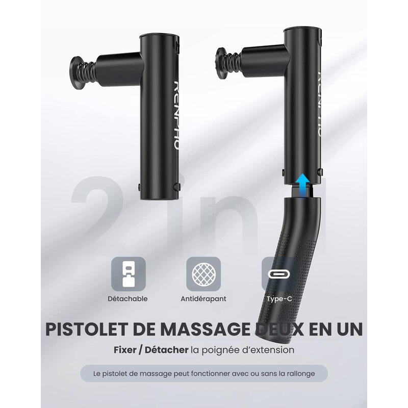 Pistolet de massage RENPHO Extend C004 -  4 têtes de massage