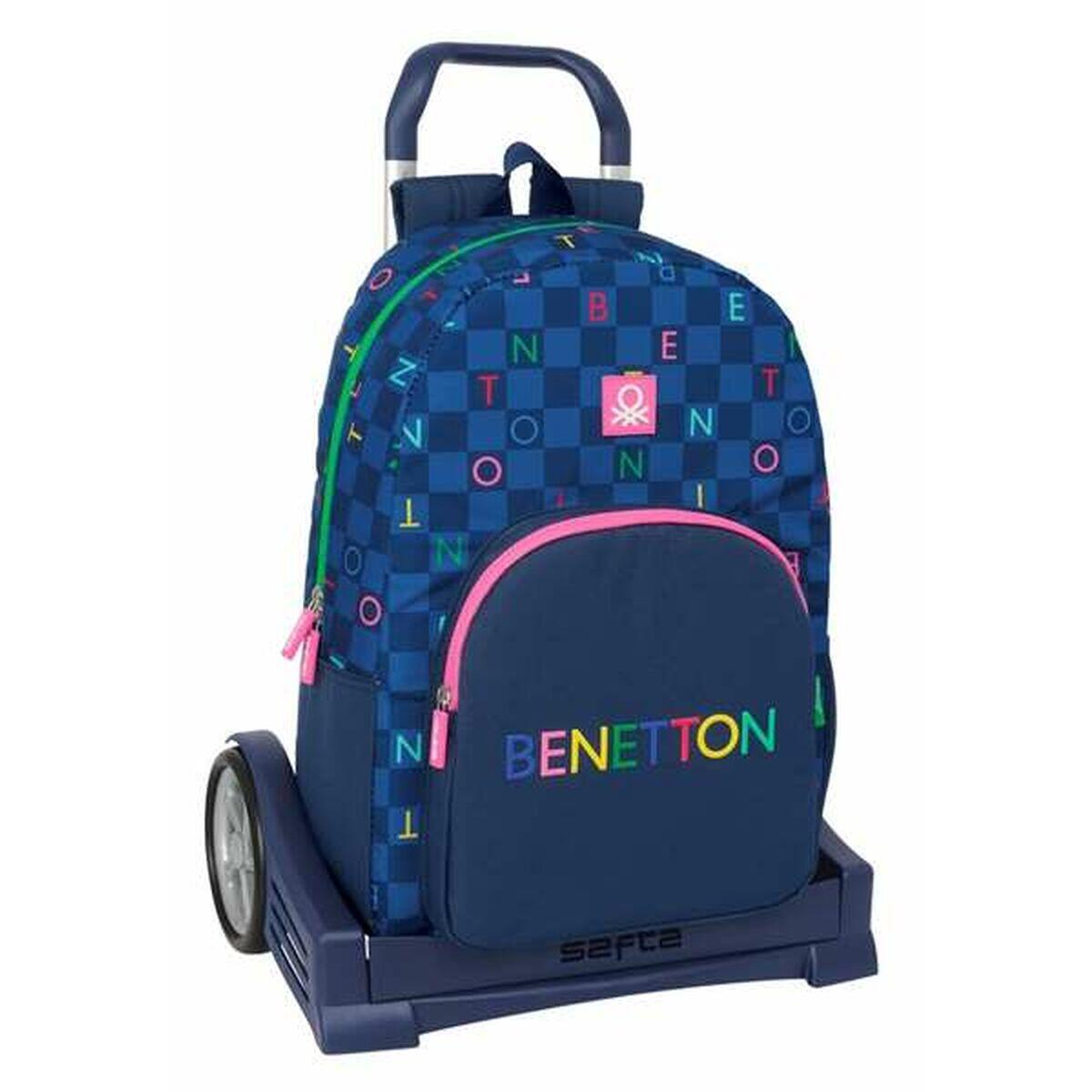 BENETTON Mochila Escolar con Ruedas Benetton Damero Azul oscuro