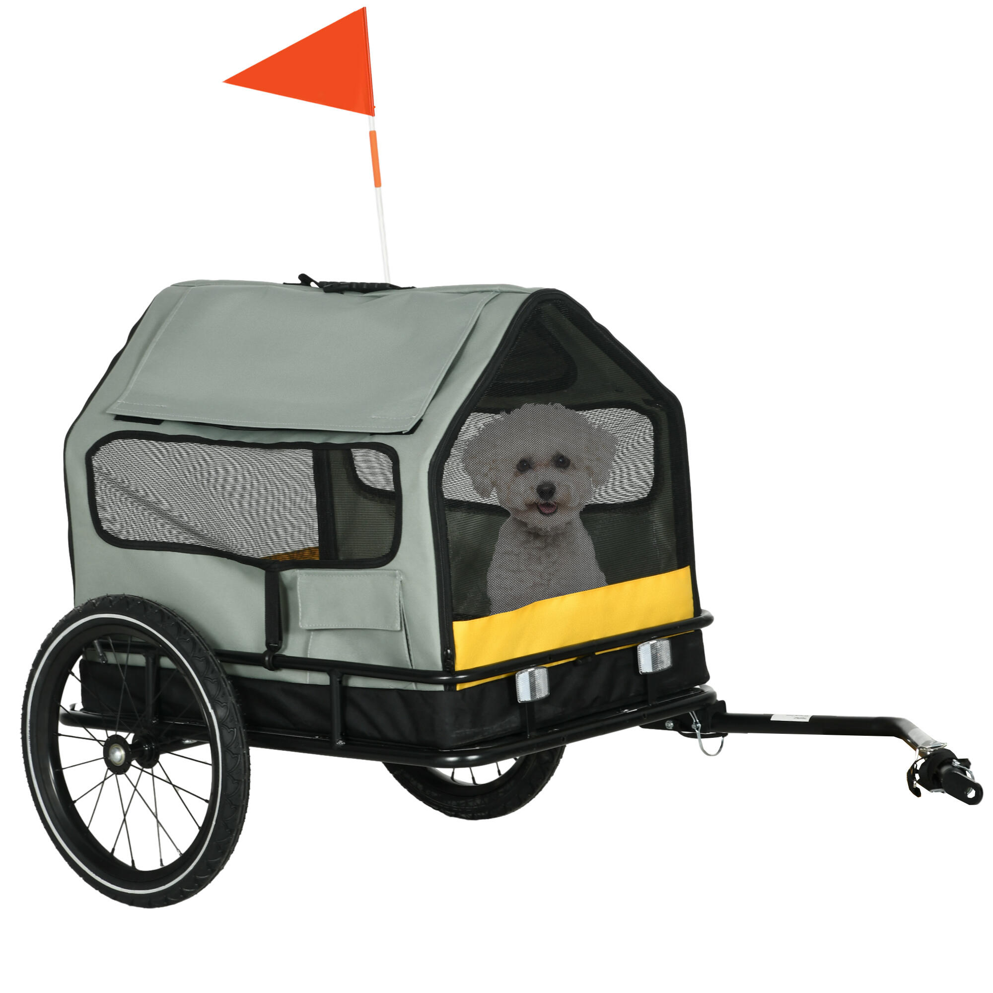 PAWHUT PawHut Rimorchio per Cani 3 in 1 con Casetta Rimovibile e Bandierina Grigio