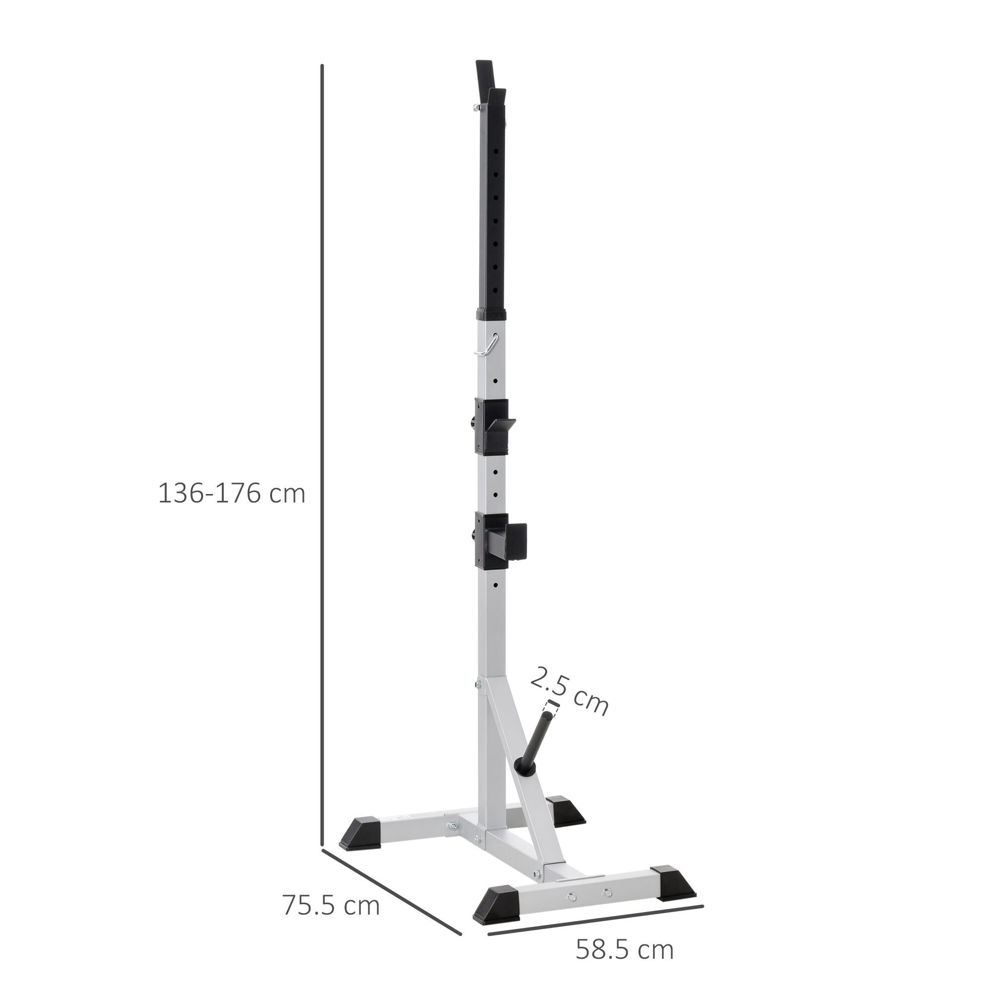 HOMCOM Set 2 Supporti Bilanciere in Acciaio con 3 Ganci e Altezza Regolabile 3/7