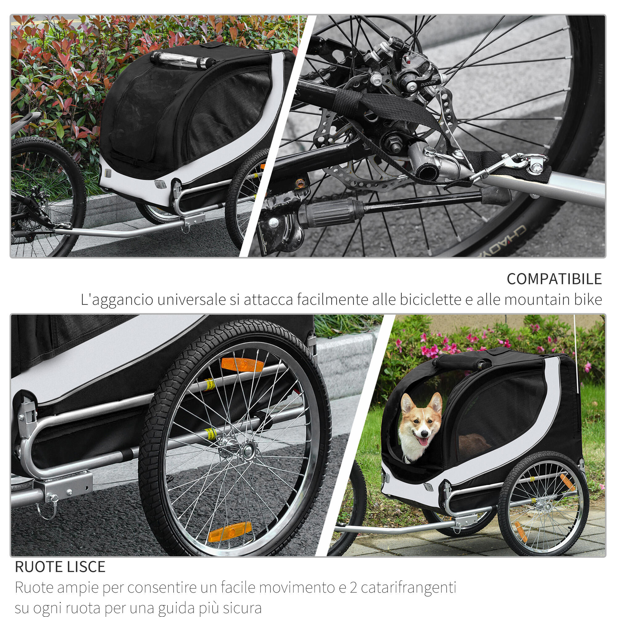 PawHut Rimorchio Bici per Cani Taglia Media con Finestre Laterali e Bandierina 6/7
