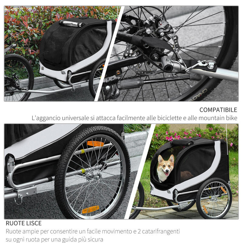 PAWHUT Remorcă pentru Biciclete Medium Dog cu Geamuri Laterale Și Steag