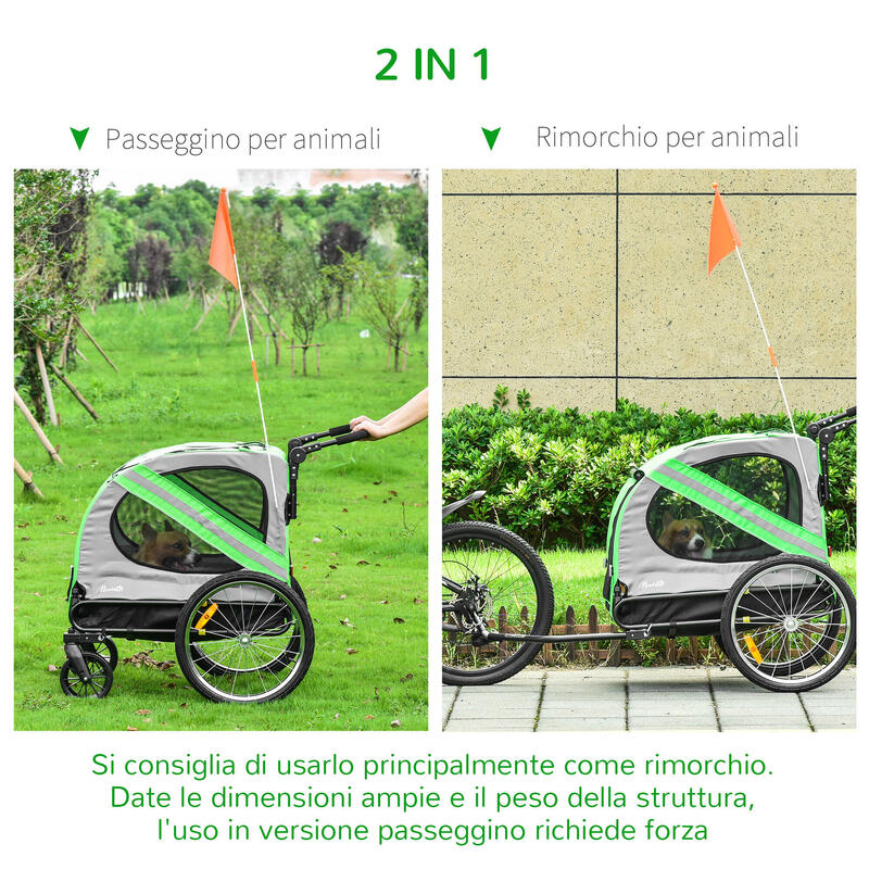 PAWHUT Remorcă pentru Biciclete Și Cărucior 2 În 1 Oțel Și Material Oxford Verde