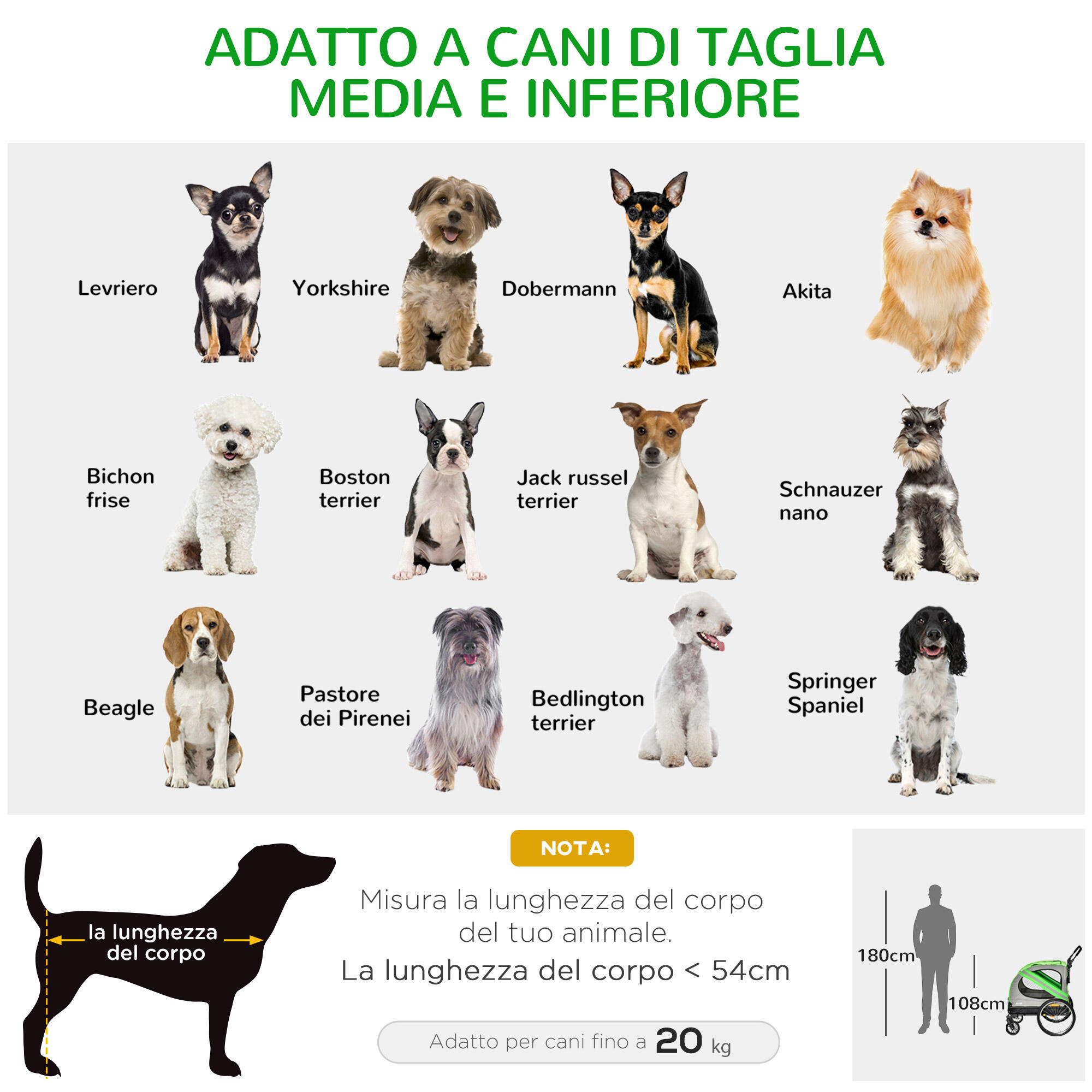 PawHut Rimorchio Bici e Passeggino per Cani 2in1 Acciaio e Tessuto Oxford Verde 5/7