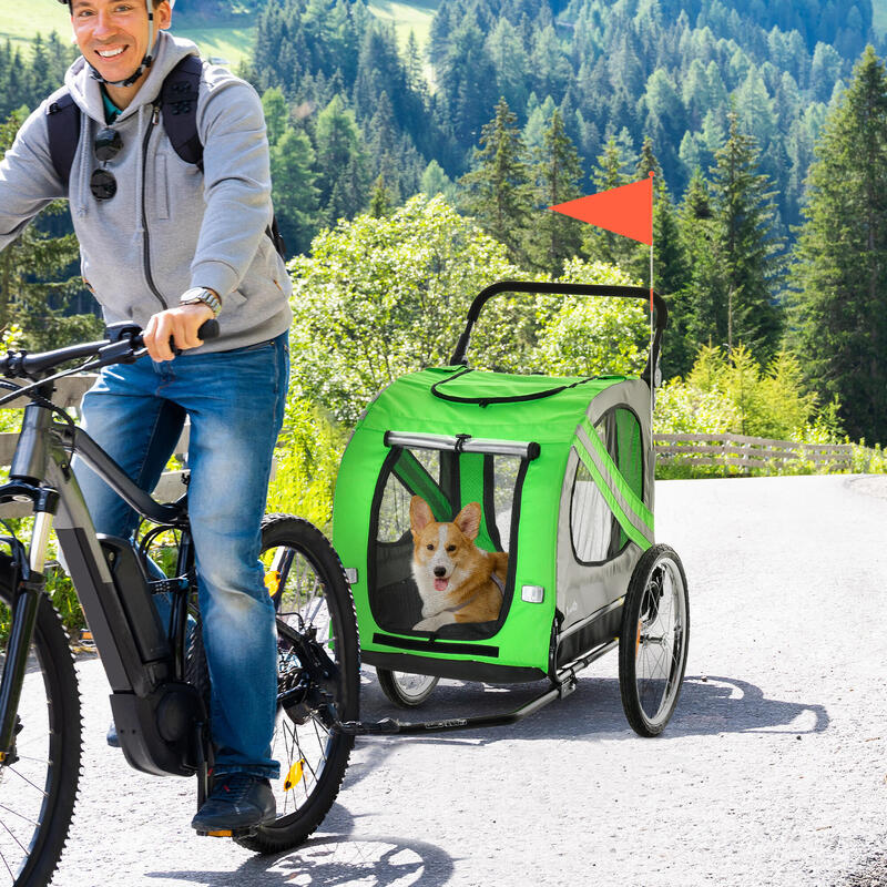 PAWHUT Remorcă pentru Biciclete Și Cărucior 2 În 1 Oțel Și Material Oxford Verde