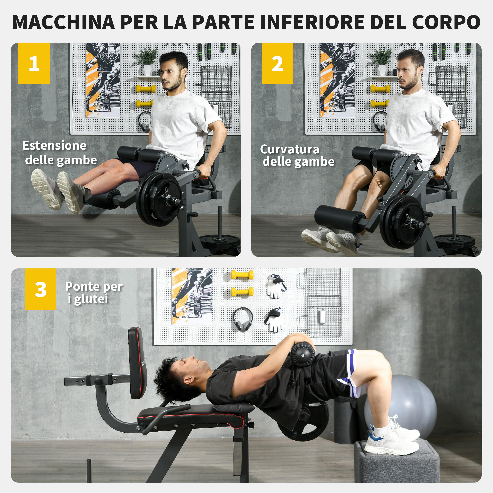 SPORTNOW Macchina Fitness Regolabile per Leg Extension e Leg Curl Nero 4/8