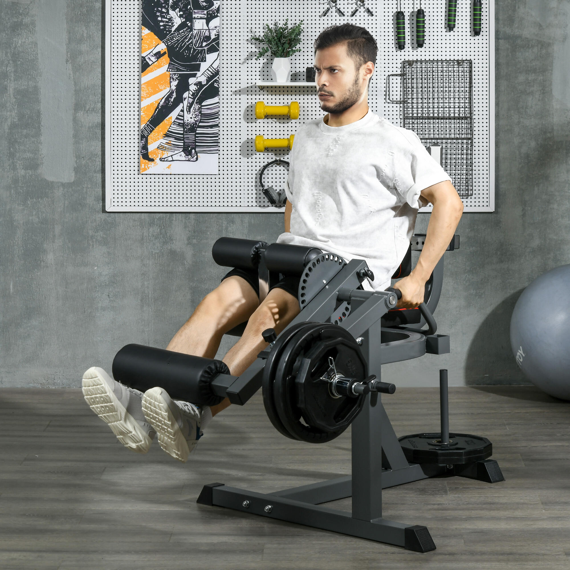 SPORTNOW Macchina Fitness Regolabile per Leg Extension e Leg Curl Nero 2/8