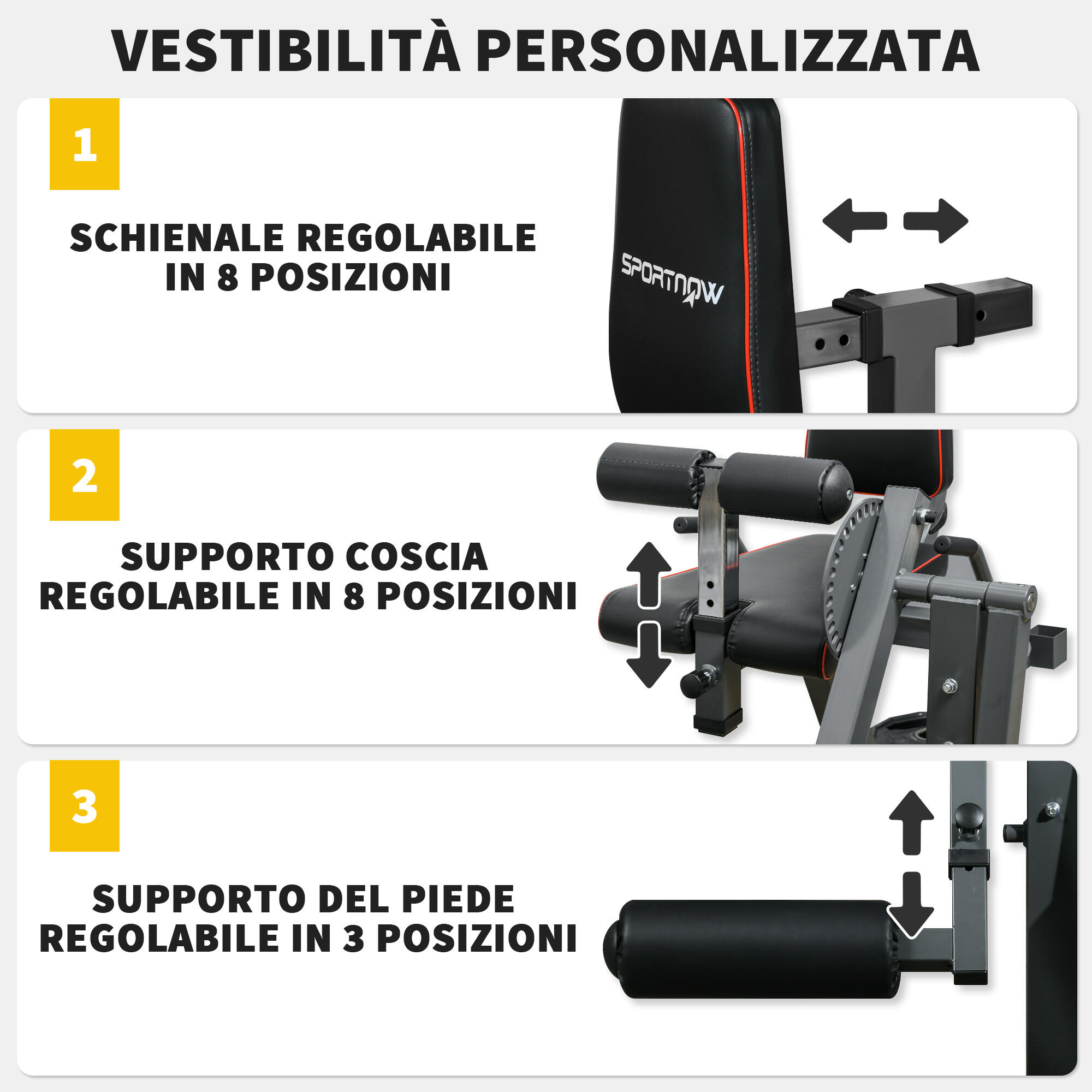 SPORTNOW Macchina Fitness Regolabile per Leg Extension e Leg Curl Nero 6/8