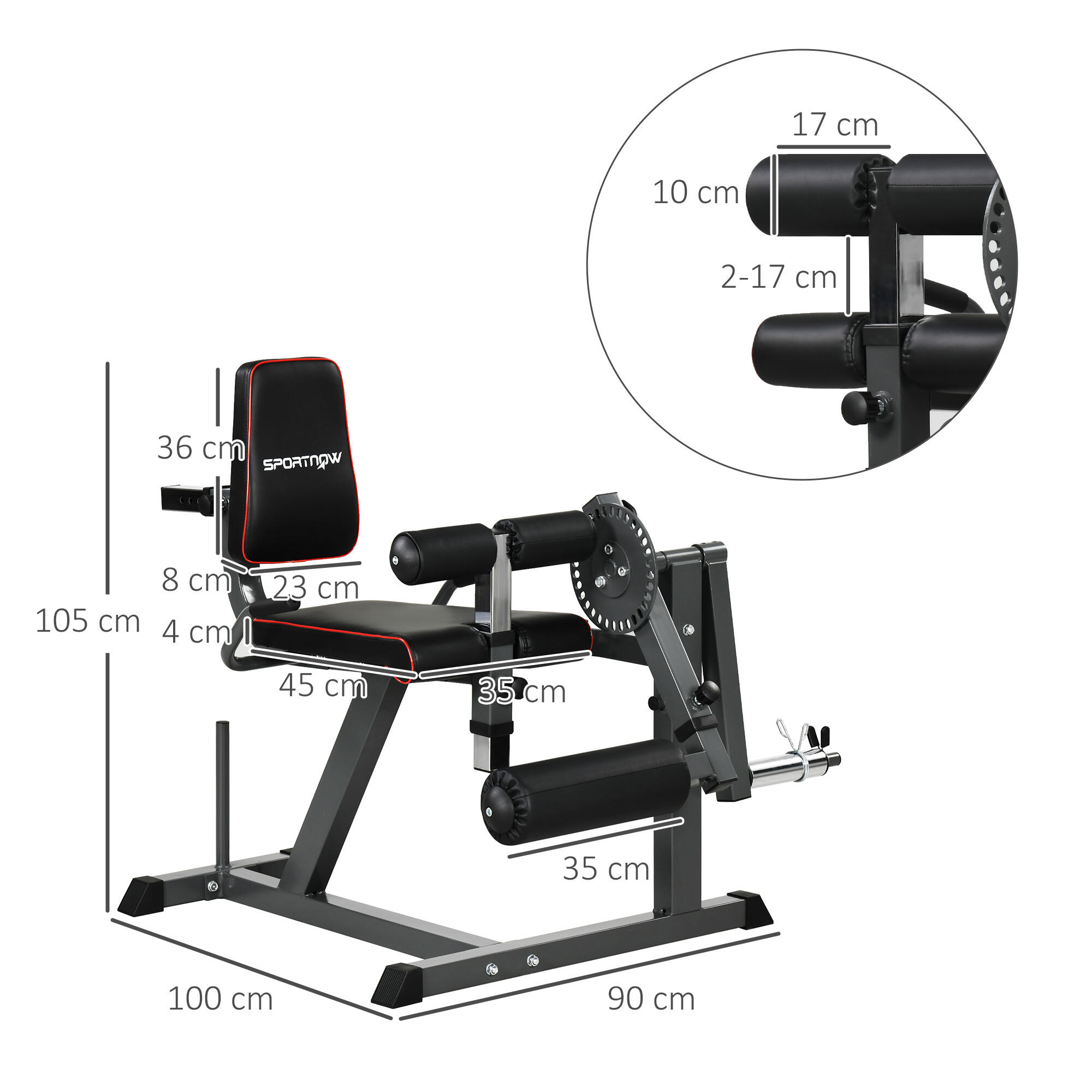 SPORTNOW Macchina Fitness Regolabile per Leg Extension e Leg Curl Nero 3/8