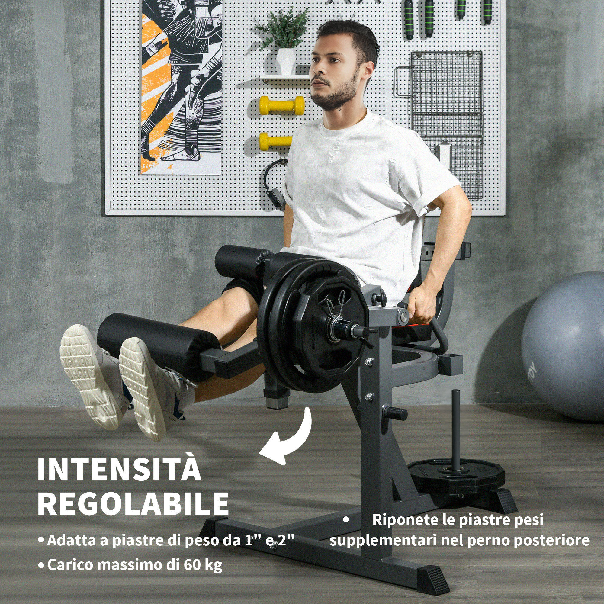 SPORTNOW Macchina Fitness Regolabile per Leg Extension e Leg Curl Nero 7/8
