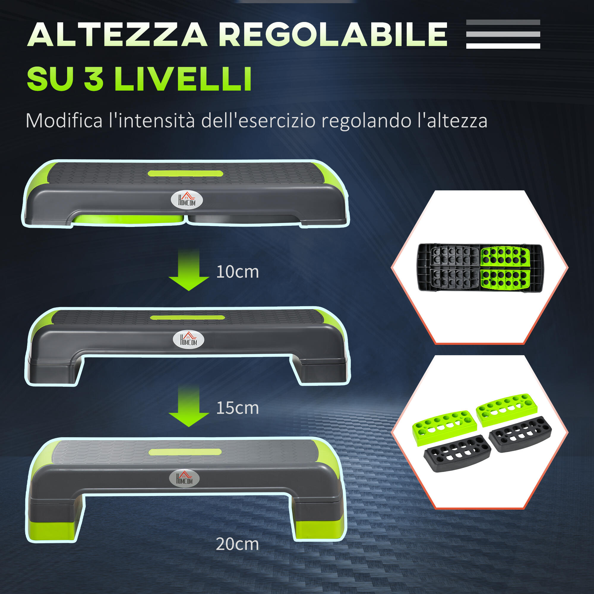 HOMCOM Step per Aerobica Regolabile su 3 Altezze in Plastica Verde e Grigio 5/7