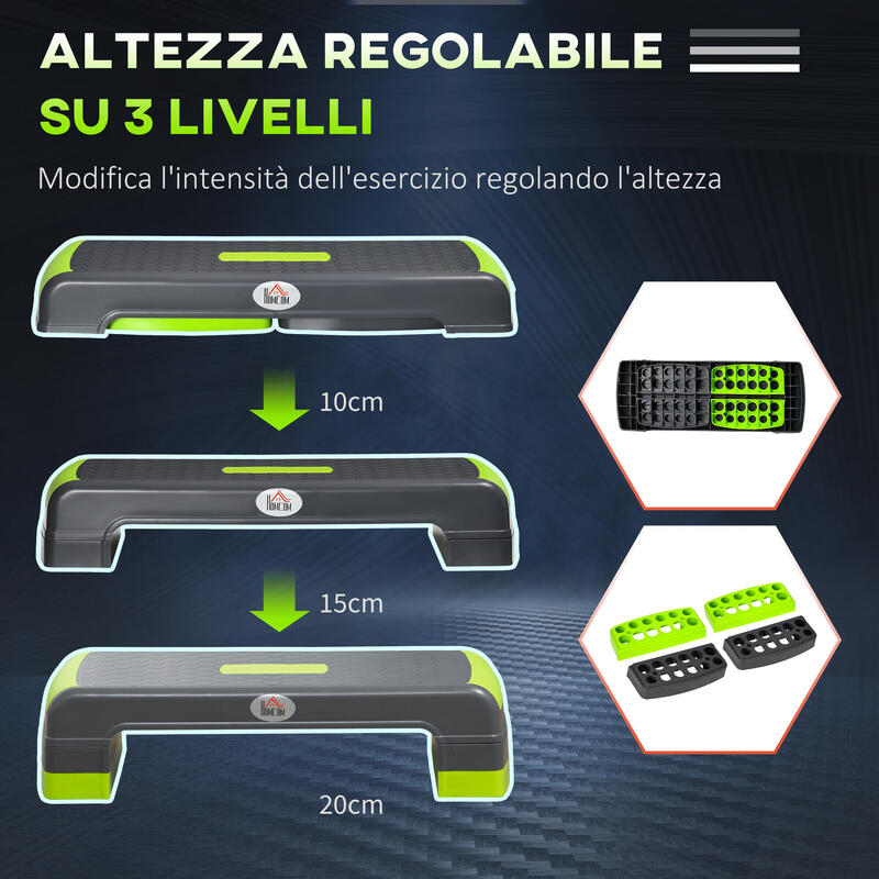 HOMCOM Stepper  cu 3 Înălțimi, din Plastic Verde Și Gri