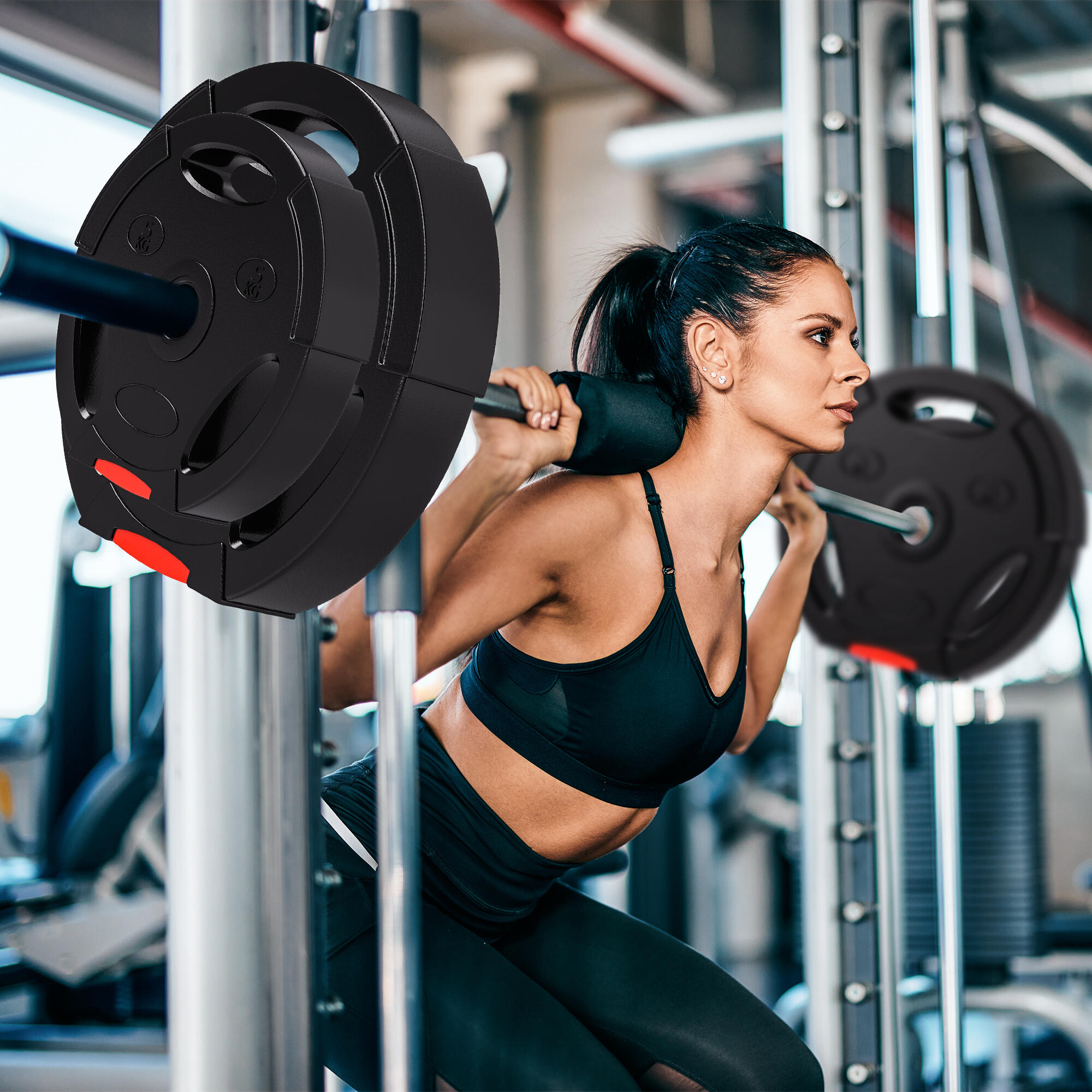 SPORTNOW Kit Pesi con 2 Dischi da 10 kg e 2 Dischi da 5 kg con 3 Fori Nero 2/7
