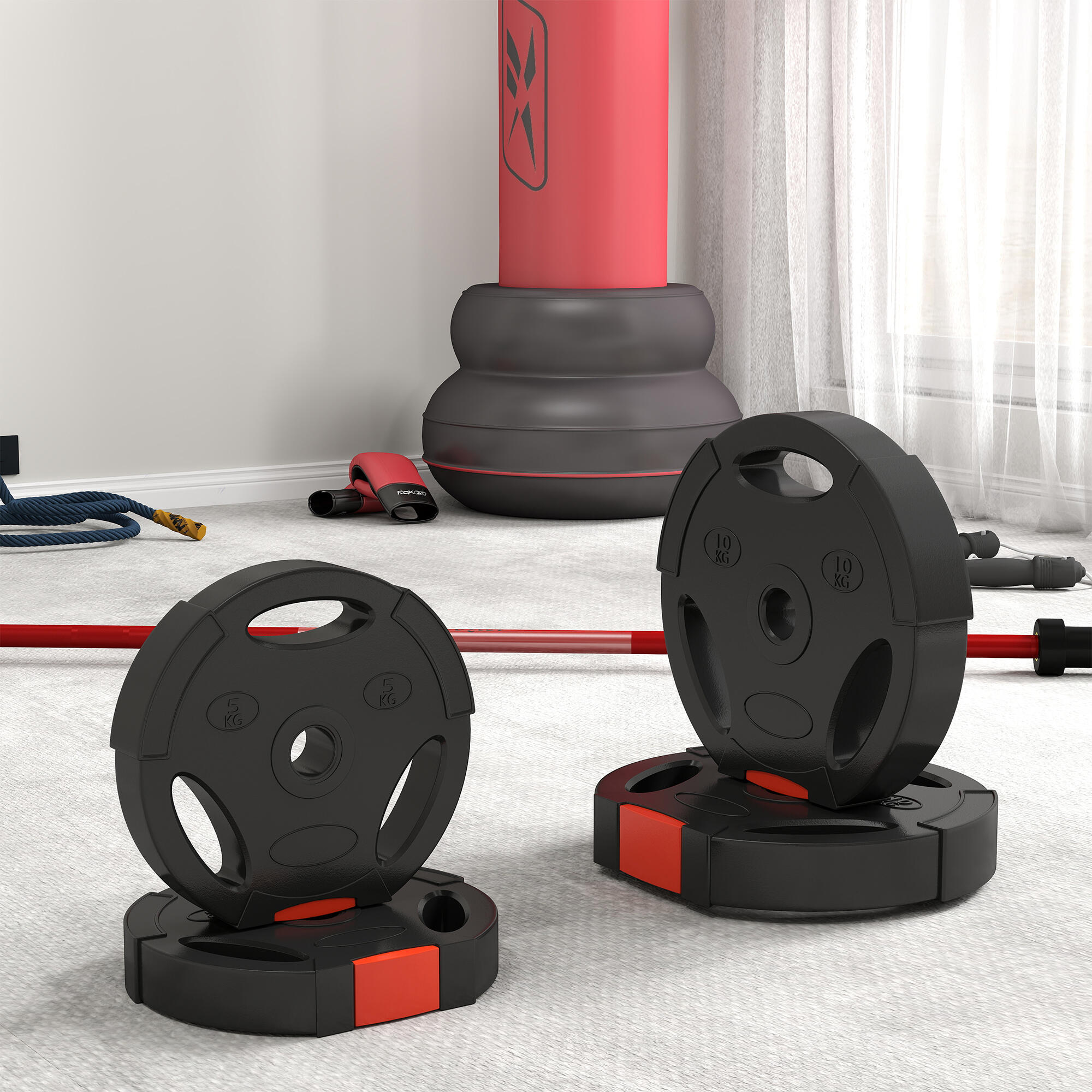 SPORTNOW Kit Pesi con 2 Dischi da 10 kg e 2 Dischi da 5 kg con 3 Fori Nero 7/7