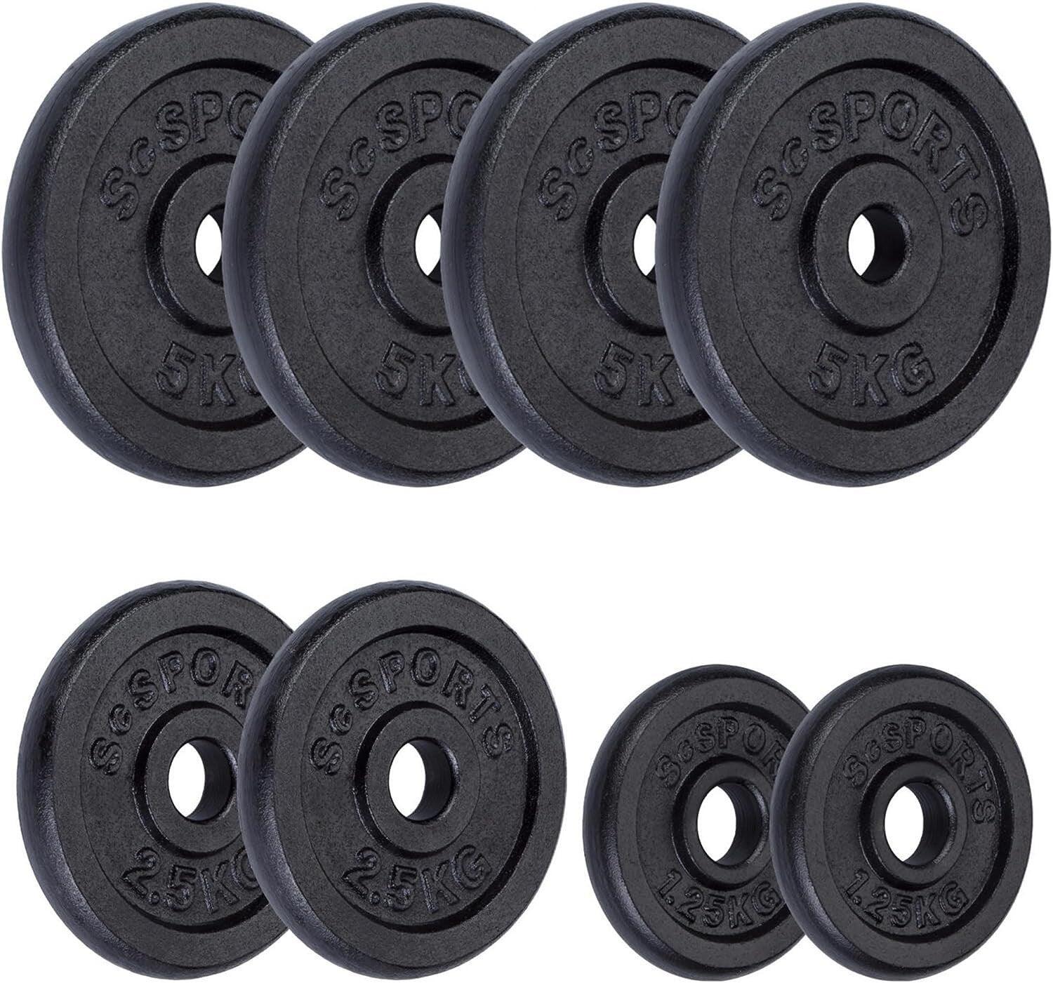 Set de placi de greutati 30 si 31 mm 27.5 KG (4x5 2x2.5+2x1.25) fonta negru 2/2
