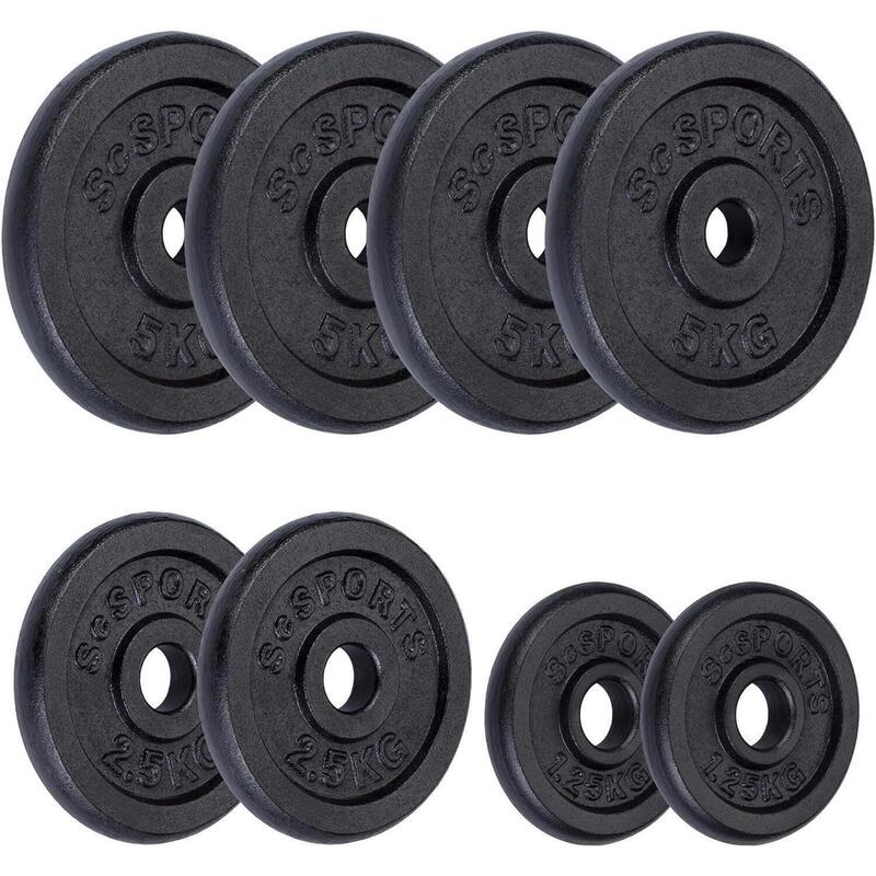 Set de placi de greutati 30 si 31 mm 27.5 KG (4x5 2x2.5+2x1.25) fonta negru