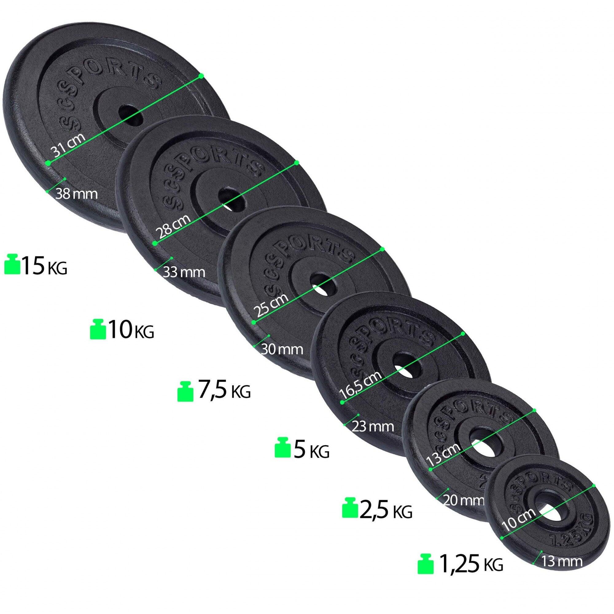 Set de 2 gantere 70 kg 2 bare discuri 30 mm fonta filet siguranta de tip stea 6/7