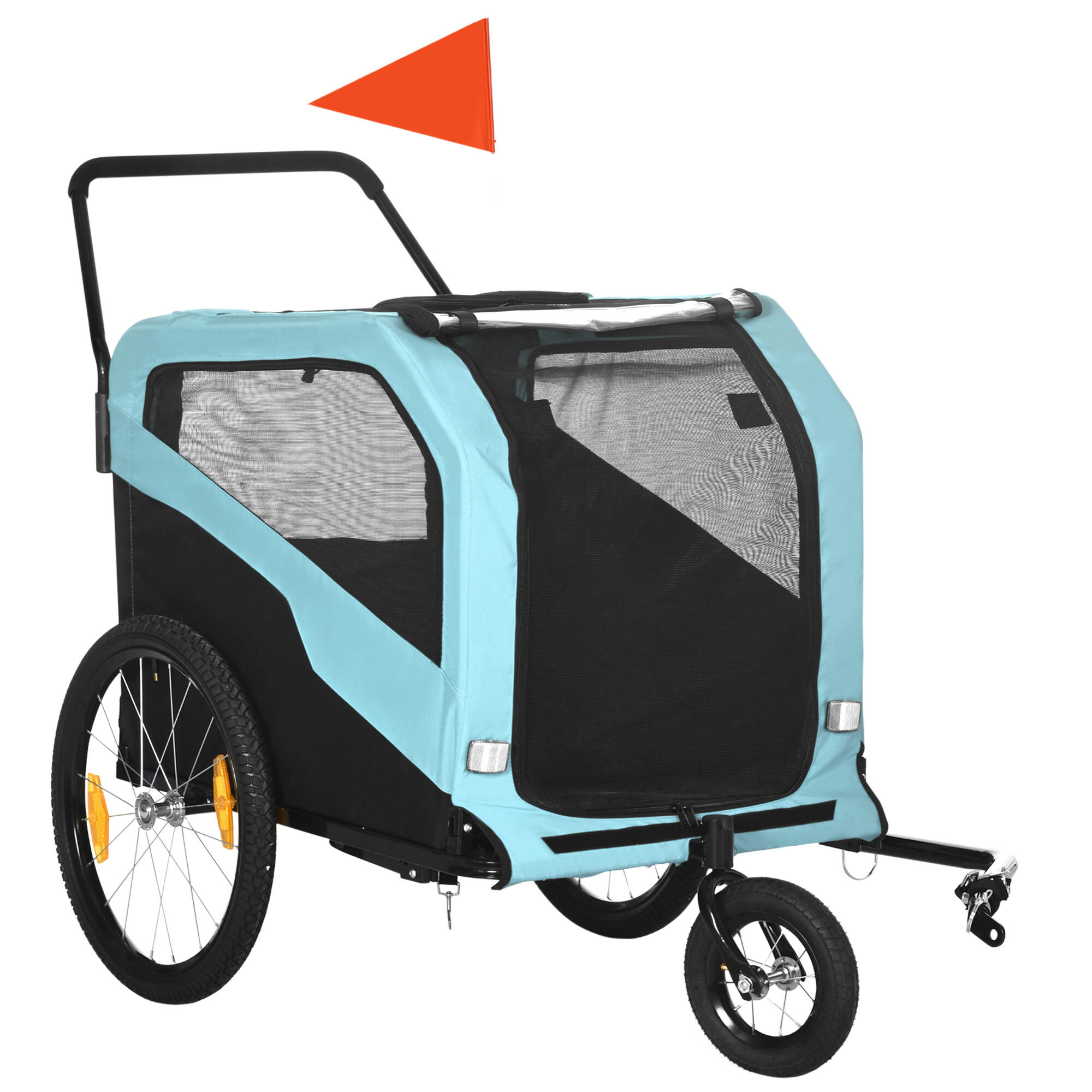 PAWHUT PawHut Rimorchio Bici per Cani 2 in 1 con 2 Ingressi e Tasche Portaoggetti Blu