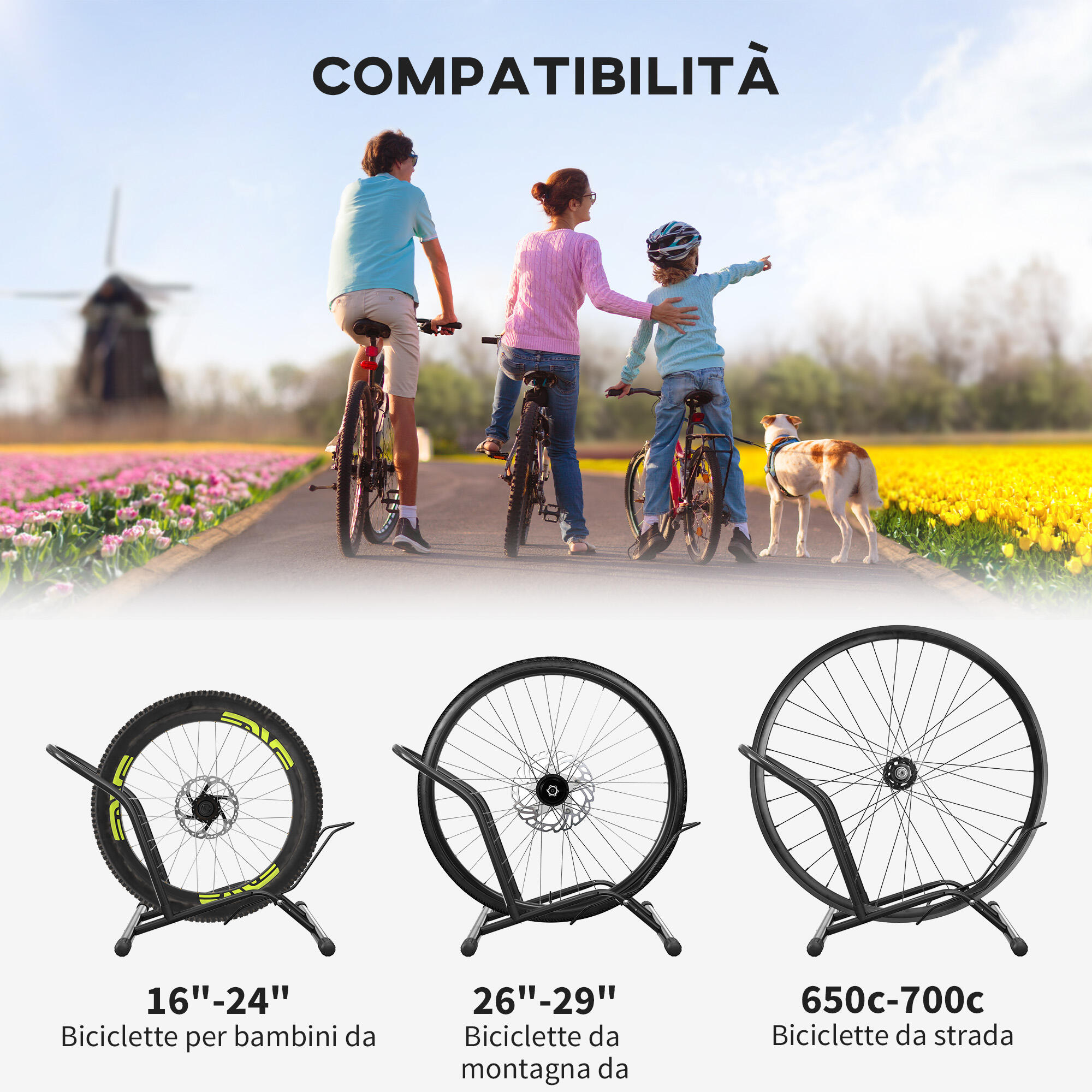 SPORTNOW Cavalletto Portabici 59x41x38 cm in Acciaio Nero 5/7