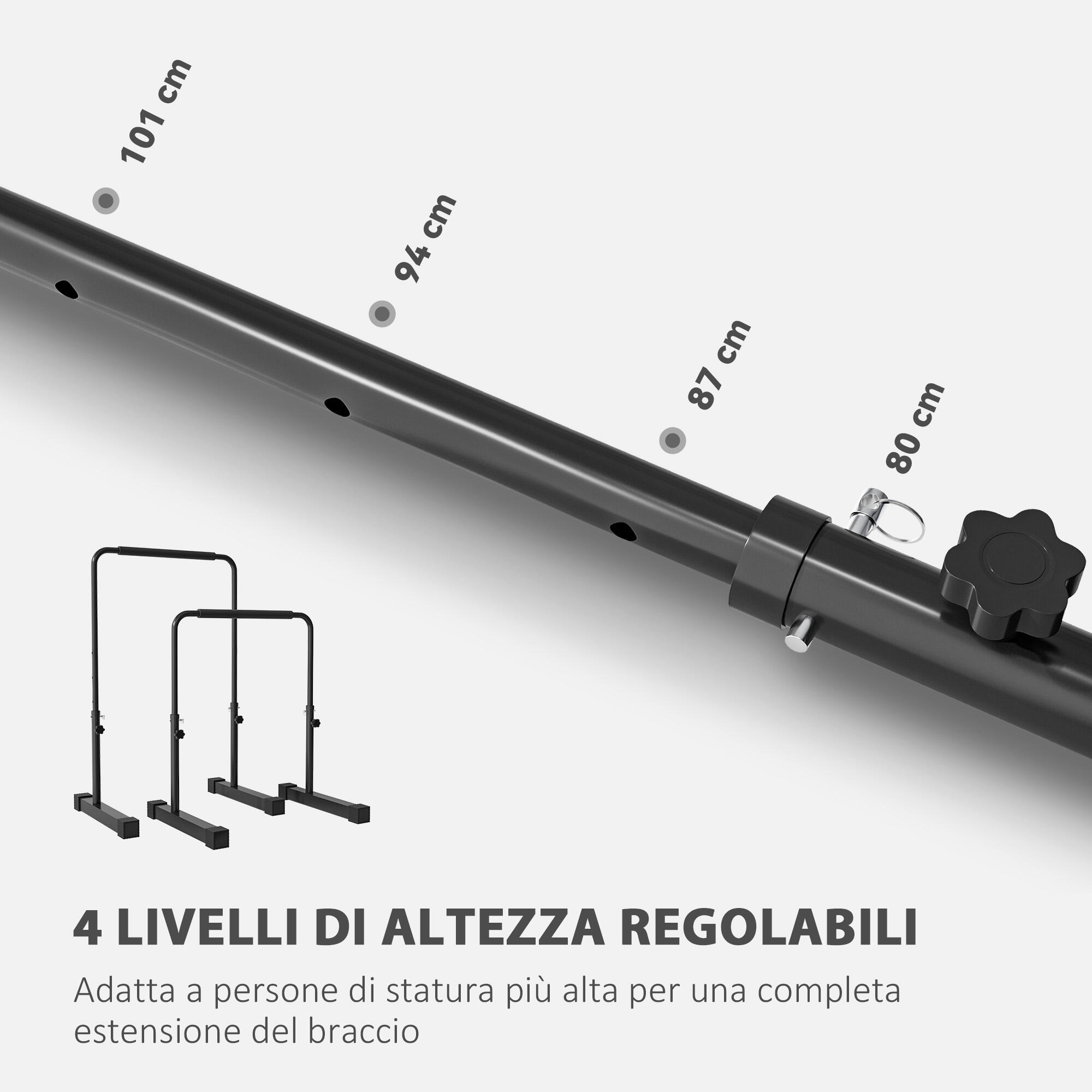 SPORTNOW Set 2 Barre per Dip ad Altezza Regolabile in Acciaio Nero 4/8