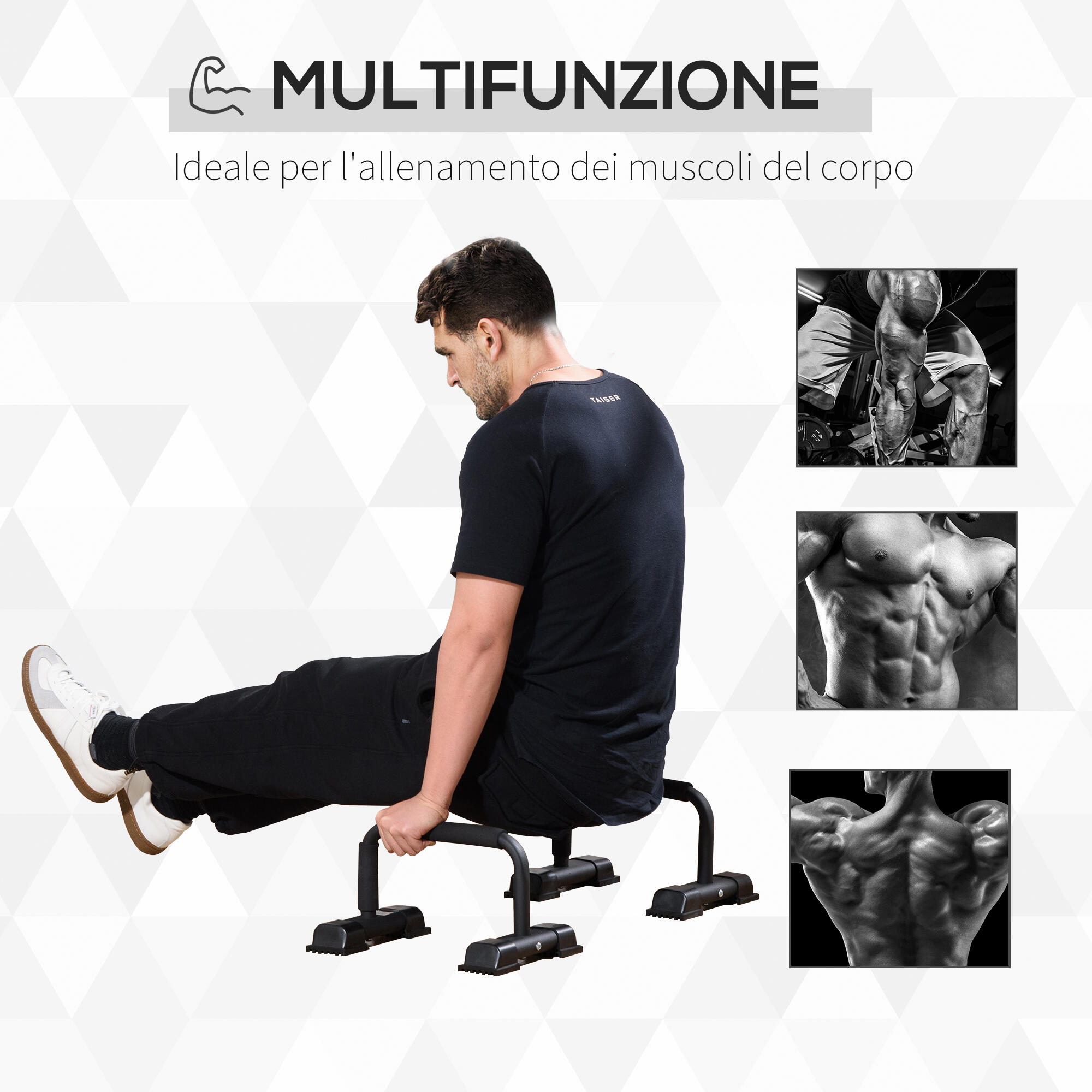 HOMCOM Set 2 Barre Parallele in Acciaio con Impugnatura Antiscivolo Nero 4/7