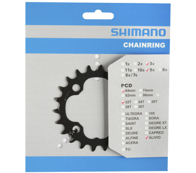 SHIMANO Shimano Corona 22T Alivio FC‑M4000 3x9 64 mm nera.