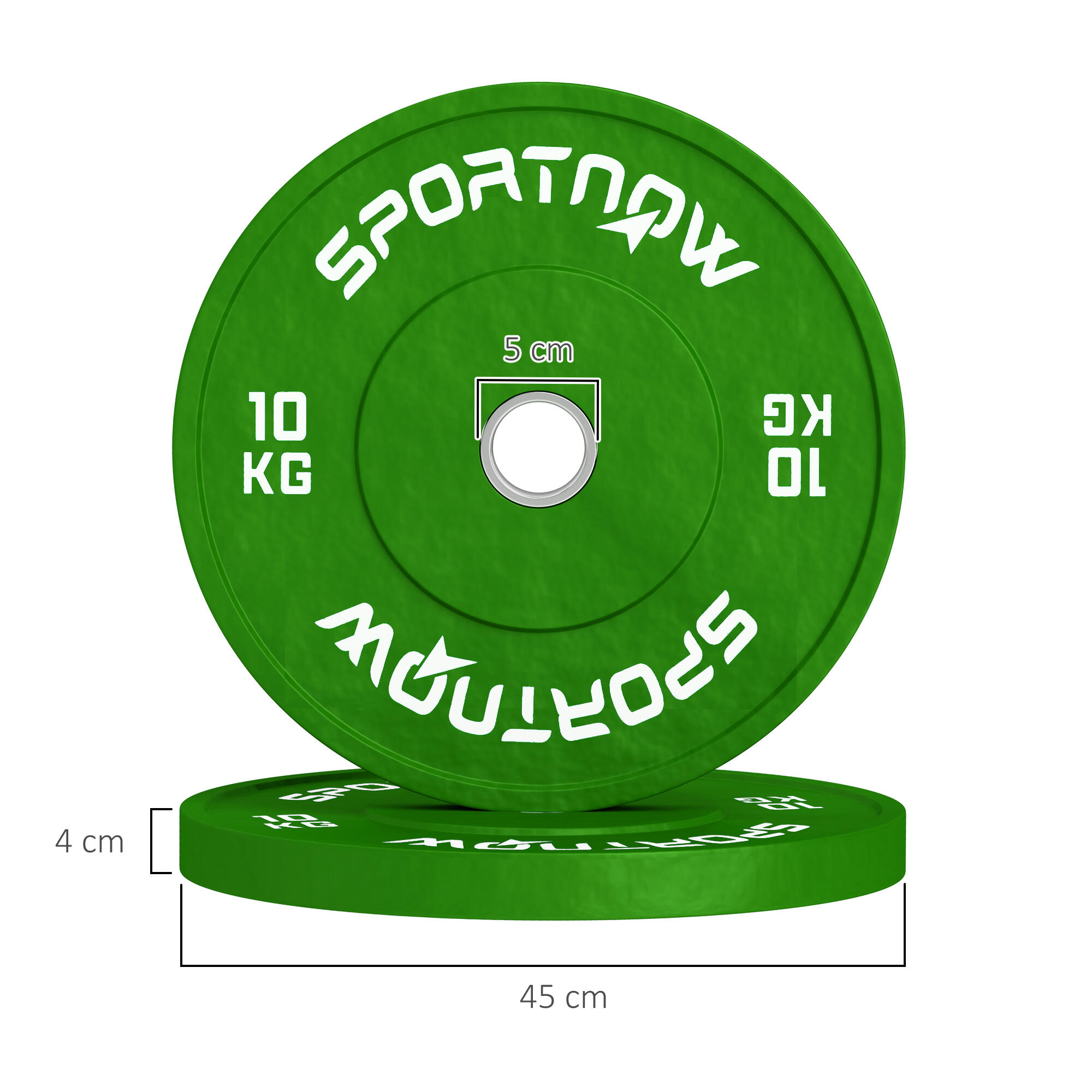 SPORTNOW Set 2 Dischi Pesi 10kg in Gomma Foro 5cm per Manubri e Bilancieri Verde 3/7