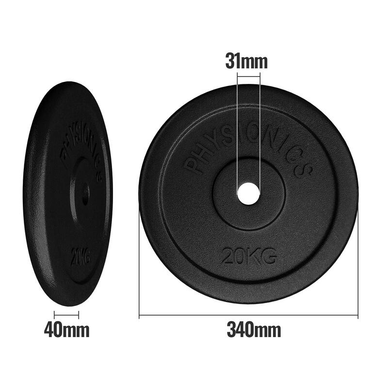 Set de discuri de greutate din fonta 6 x 20 kg 30 si 31 mm