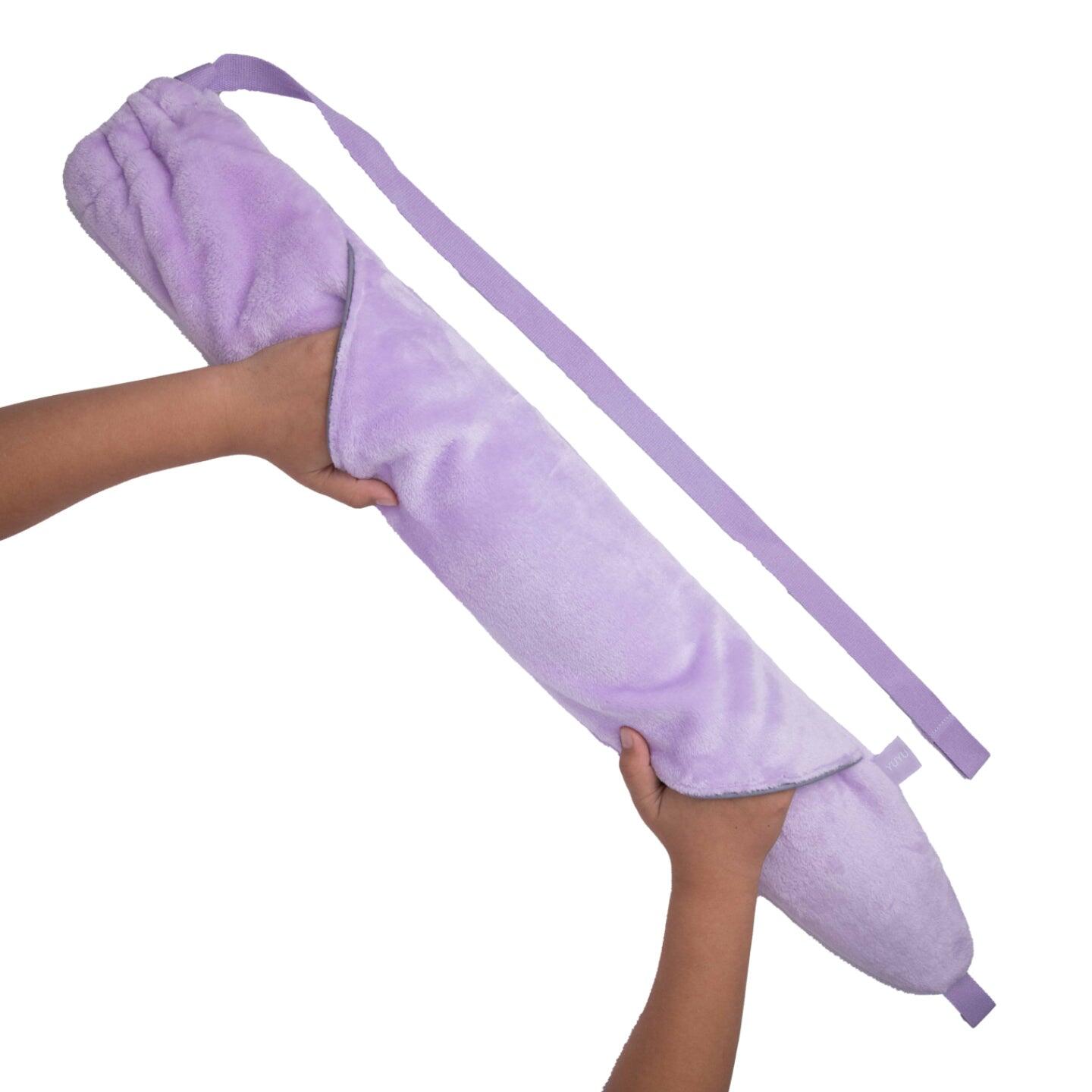 Long Hot Water Bottle with Luxury Fleece Pocketz Cover in Lilac 2/4