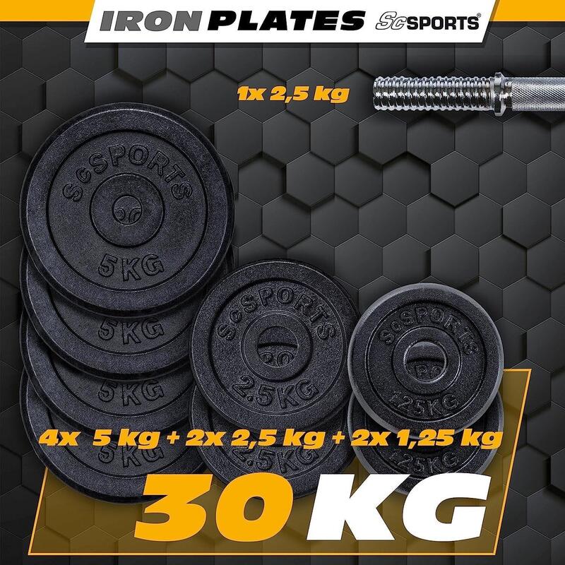 Set placi greutate și bară haltere 27.5 kg (4x5, 2x2.5 2x1.25) fontă stea